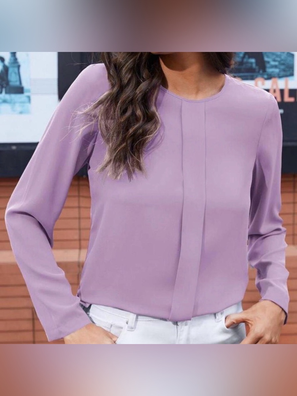 Shein Clasi Keyhole Back Press Crease
Blouse (Purple, Size M)